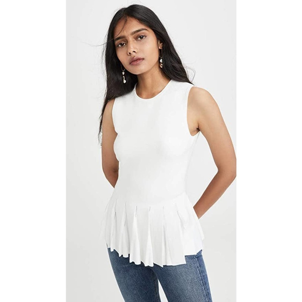 Theory Pleated Peplum Sleeveless Sweater, Eggshell